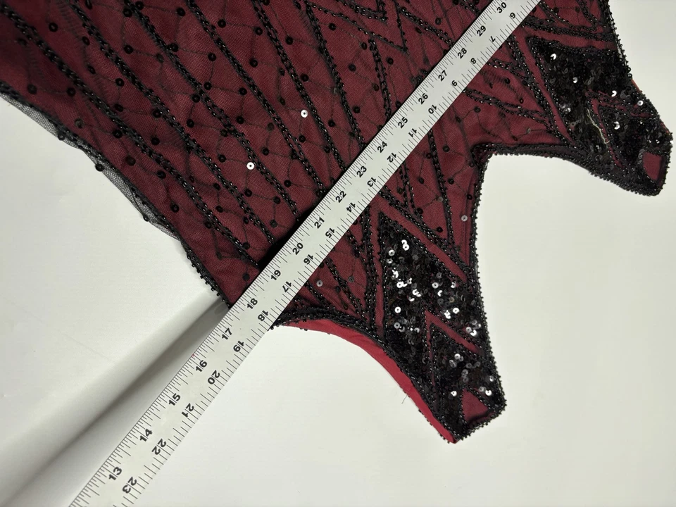 Women's Size XL Black Red Beaded Sequin Fringe Flapper Dress Classy 90s Vibe - Image 3 of 4
