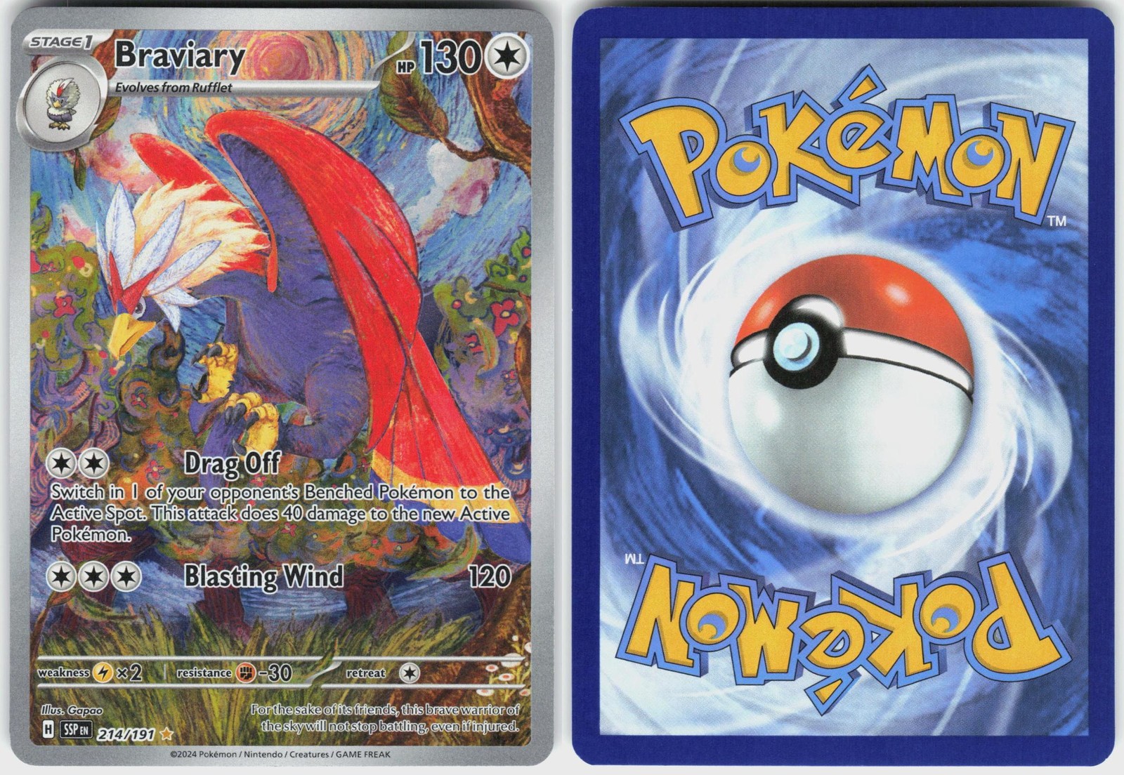 Braviary 214/191 Illustration Rare Surging Sparks Pokemon Holo NM