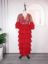 Multi-Layer Sequins Maxi Dress Women African Dashiki Plus Size Kaftan Party Gown