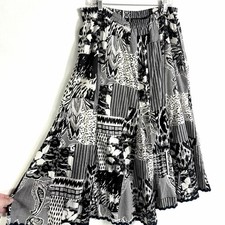 Y2K Patchwork Maxi Skirt Womens L Black Cream Abstract Boho Festival Artsy