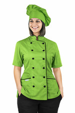 Short Sleeve Tailored Fit Chef Coat Jacket Uniform, Women Culinary Professional