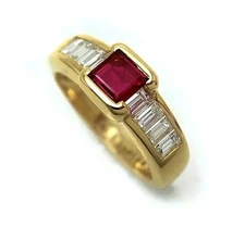 Vintage Chaumet Square cut Ruby and Bucket cut Diamond 18k Yellow Gold Ring