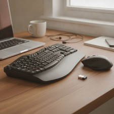 Black Ergonomic Wireless Keyboard and Mouse Combo with USB Connectivity