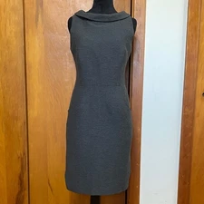 David Meister Gray Sleeveless Midi Dress Pockets Zip Back Office Workplace Fall