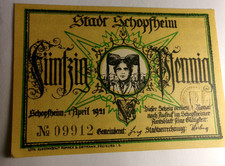 1921 GERMANY (SCHOPFHEIM) 50 PFENNIG - HIGH GRADE NOTGELD - Lot #O21