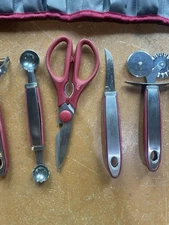 Wolfgang Puck Utensil Set 10 Red Pieces With Gray Red Trim Canvas Carrying Case