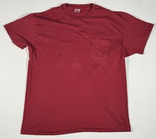 Vintage Hanes Pocket T Shirt Men’s Large Red USA Made Single Stitch Blank Tee