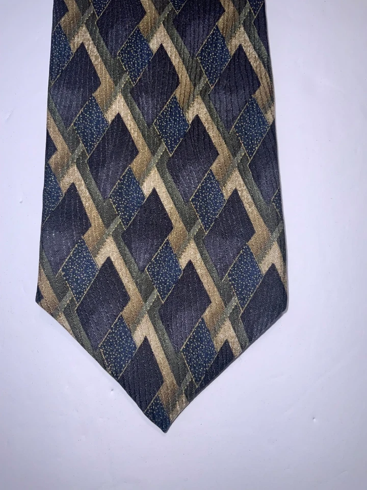 Шелковый галстук шелковый шелковый геометрический темно-синий, черный, золотой, зеленый ручной вид, 58 «4» Италия - Изображение 3 из 4