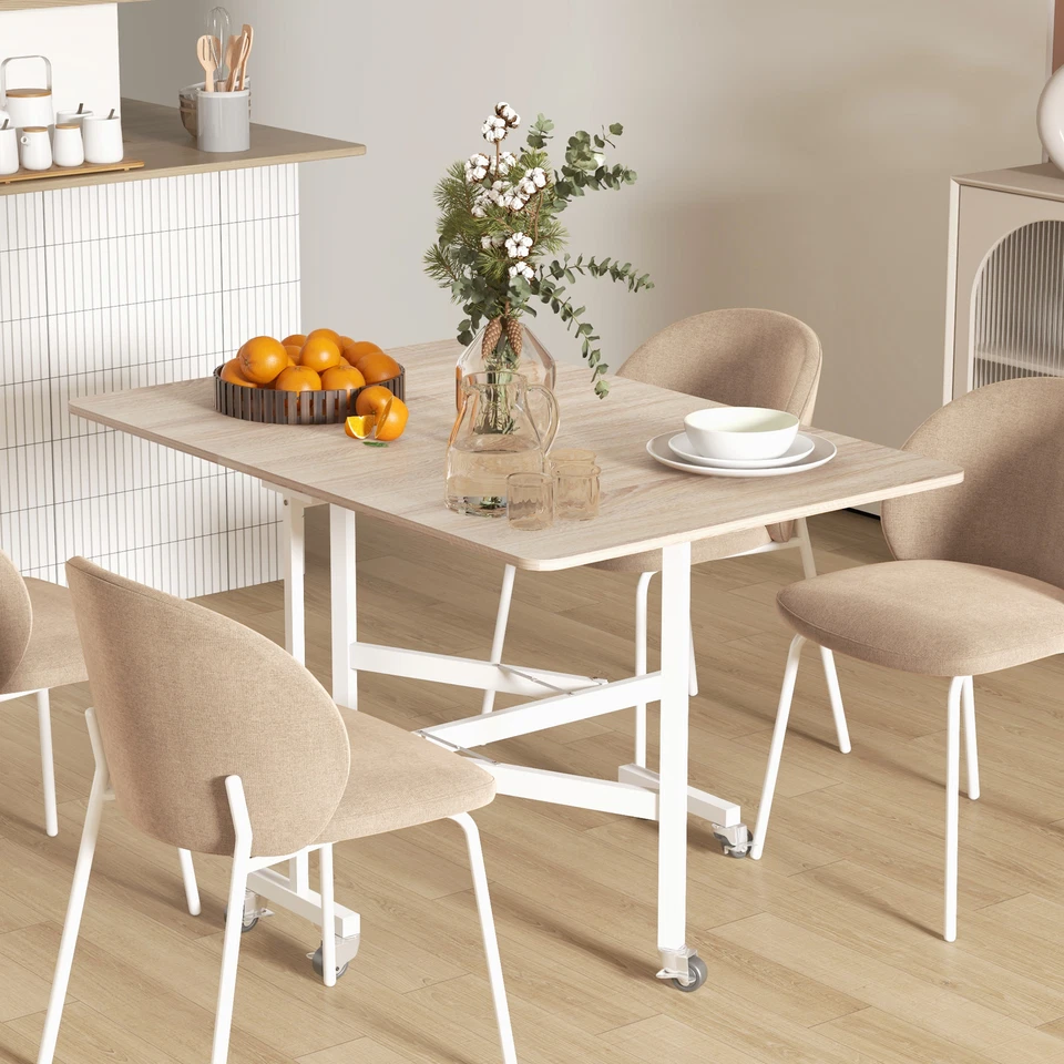 HOMCOM Drop Leaf Table with Wheels Folding Dining Table for Small Spaces, Nature - Image 2 of 4