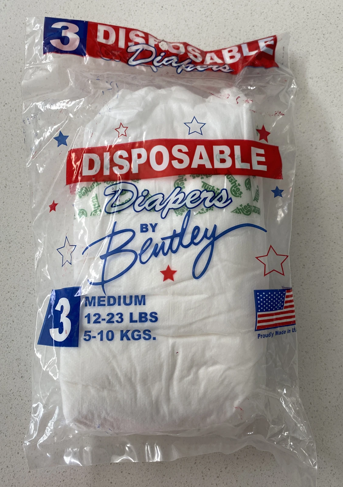 Vintage Bentley Disposable Baby Diapers 3 Pack Medium Med 12-23lbs USA