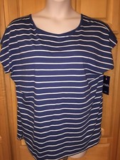 NWT Women's CHAPS Open Shoulder Navy & White Striped Shirt, SU SPWII Plus 2X $50