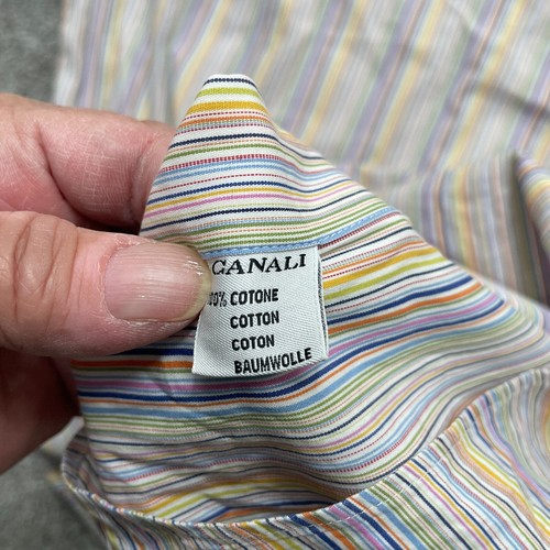 Canali Shirt Adult Large Multicolor Striped Button Up Long Sleeve Cotton Mens - Picture 7 of 10