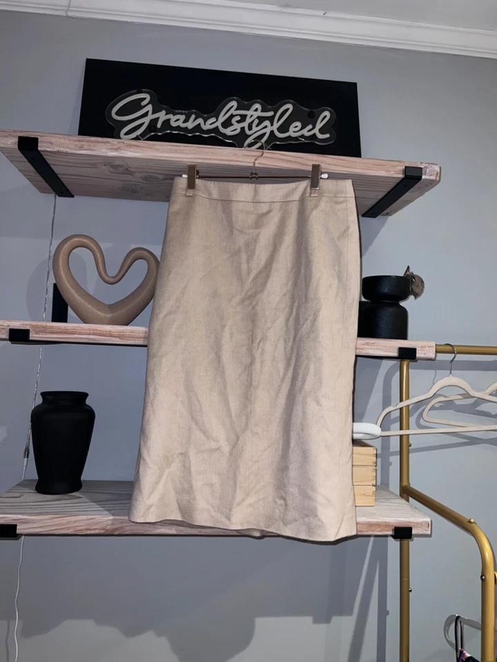 MAX MARA | 米色羊毛 Midi 铅笔裙,尺寸 8,MRSP $575 设计师裙