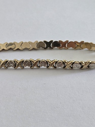 10k Yellow White Gold Hearts Bracelet 7" Nice NOT SCRAP 4.7 Grams - Picture 2 of 4
