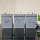 Set of 3 Piece Grey Tea, Coffee, Sugar Canisters Lids With Handles Kitchen Decor
