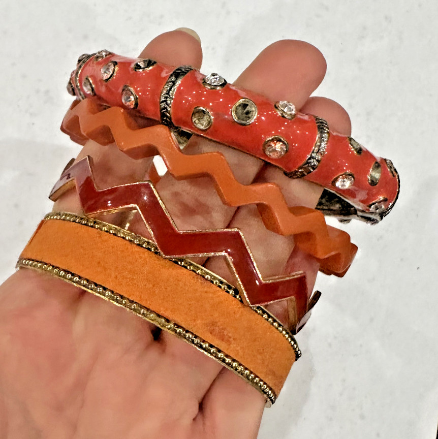 Stackable Fall Pumpkin Orange Red Enamel Rhinesto… - image 4