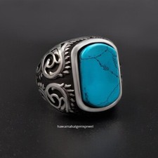 Solid-925 Sterling Silver Turquoise Beautiful Premium Wedding Unique Men's Ring
