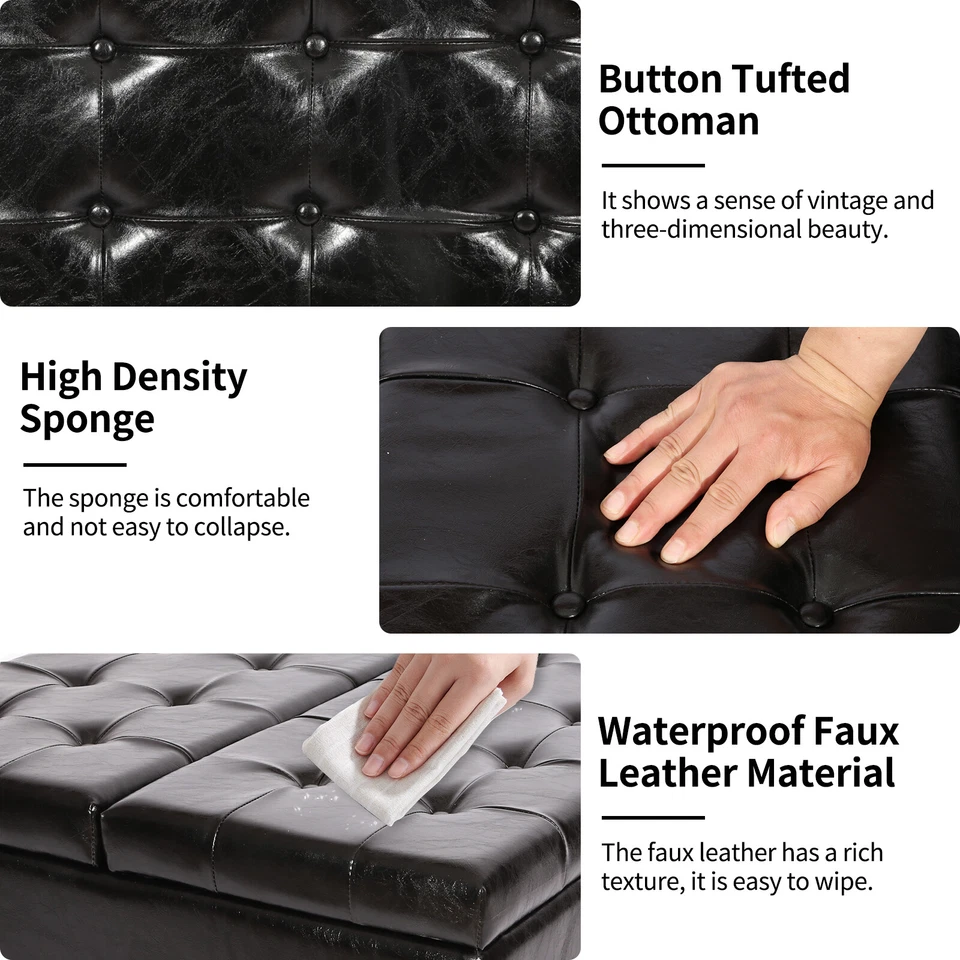 34'' Large Storage Ottoman Square Lift Top Tufted Bench Upholstered Coffee Table - Image 3 of 4