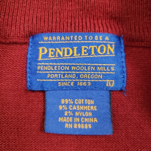 PENDLETON Sweater Mens Large Red Cotton Cashmere 1/4 Zip Pullover - Picture 7 of 15