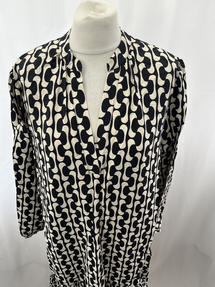 Zara Black White Dress Size L Long Sleeve Short Viscose Womens eBay