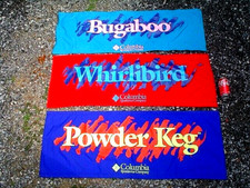 VTG 1990s COLUMBIA SPORTSWEAR BUGABOO,WHIRLIBIRD,POWDER KEG NYLON STORE BANNERS