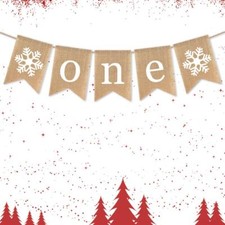 Burlap Snowflake One Banner 1st Winter Birthday Party Highchair Supplies