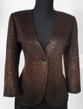MINT ST JOHN BLACK/ BROWN/ metallic SHIMMER KNIT JACKET W/PAILETTES SZ 12.