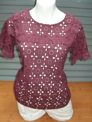 Manguun Top Bluse Bordeaux Wein rot Gr. 34-36 Stickerei Spitze NEU UVP 24,99 - Bild 1 von 4