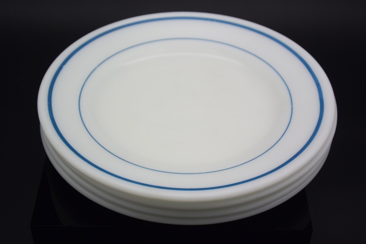 PYREX Tableware by CORNING ブルーライン 4枚セット 4 Vintage Pyrex Corning Tableware Blue Stripes 9