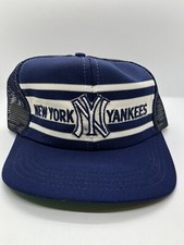 Vtg New York Yankees Hat Superstripe Mesh Snapback Trucker Cap - Nice