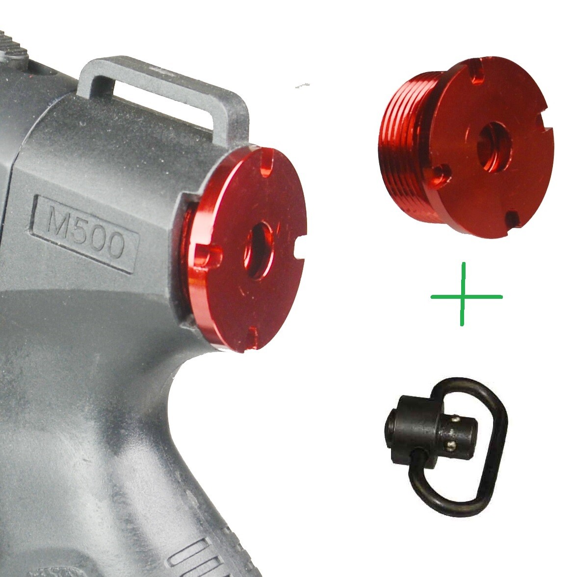 Red Anodized End Cap W Sling Swivel For Mossberg 500 Grip 12 GA 1