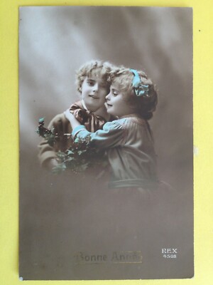 Old postcard FANCY HAPPY NEW YEAR 1914 from Elsa Van LOO to Jozef Van Well stamp Antwerp