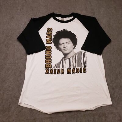 Bruno Mars Shirt Mens Extra Large White Black 3/4 Sleeve Band