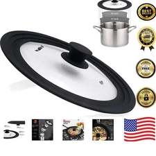 Universal Tempered Glass Pot Lid with Heat-Resistant Silicone Rim - Fits 10",...