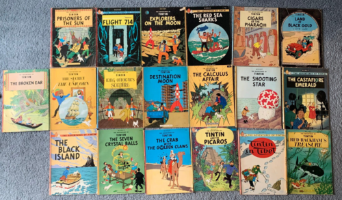 The Adventures of Tintin Little Brown - LOT OF 19 - 11.5"x8.5" Herge 1970's