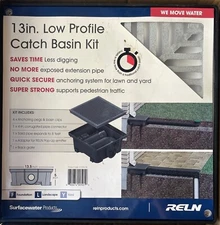 RELN 13 in. Square Low Profile Drainage Catch Basin Kit with Aluminum. Grate,