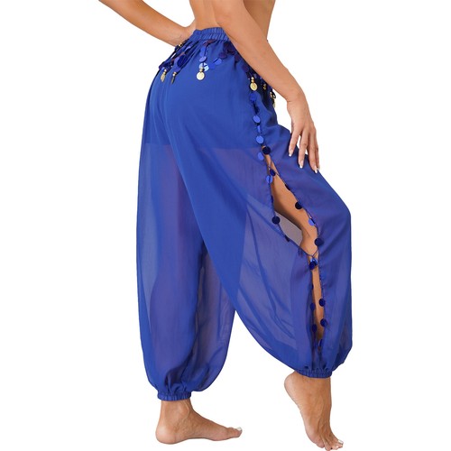 Women Belly Dance Costume Side Split Sequins Shiny Bloomers Trousers Harem Pants - Picture 85 of 117