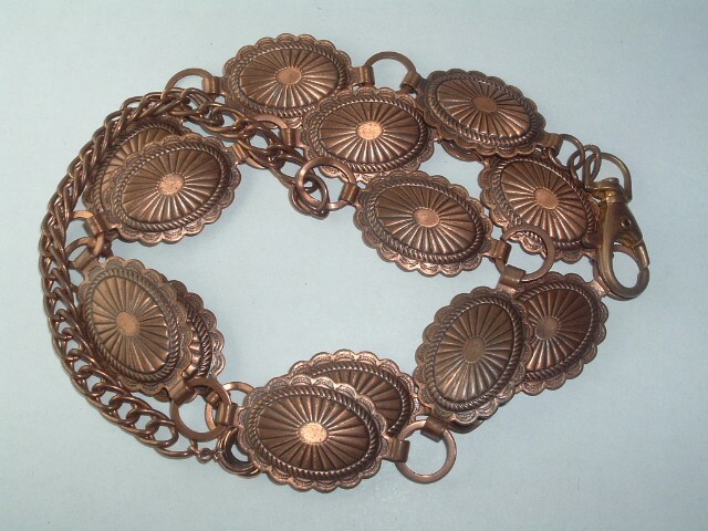 VINTAGE CONCHO BELT COPPER TONE METAL  34" - image 1