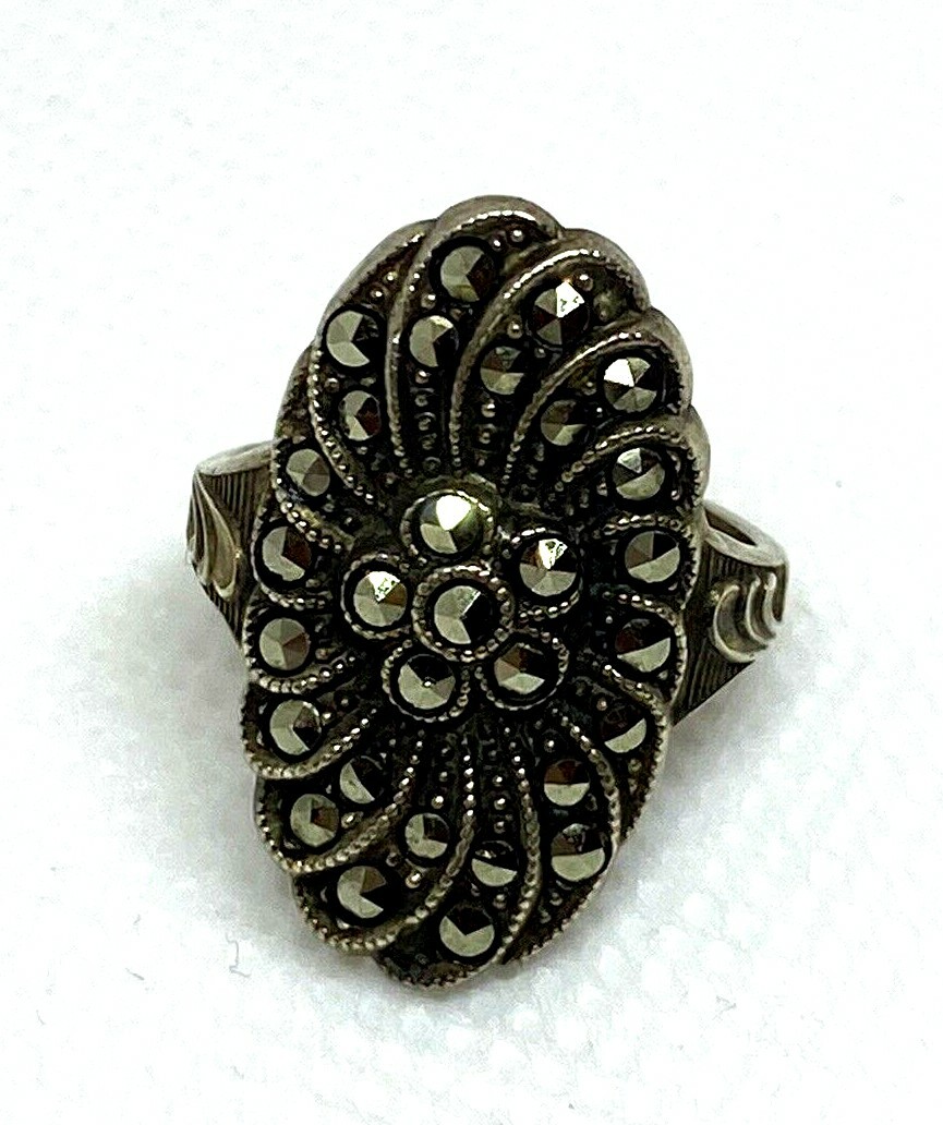 solid sterling silver 925 ring with marcasite siz… - image 1
