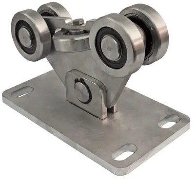 Schwingend Laufrolle mit 5 Edelstahlrollen, für Profil 58x58x3 mm, bis zu 300 kg