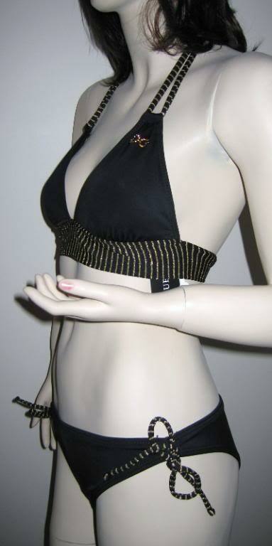 Maillot De Bain 2 Pièces Guess 'Guessified' Noir Logo Feuille D'or - Taille XS - Neuf Avec étiquettes