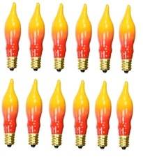 12 Orange/Yellow Flame Candle Lamp Light Bulbs 7 watts /120 volts/E12 Base