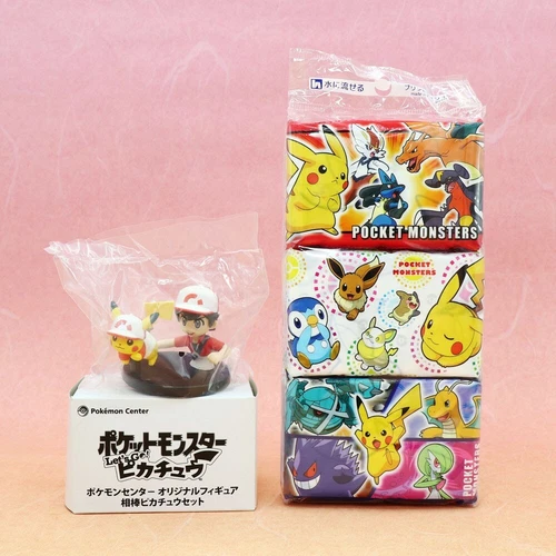 Pokémon Pikachu 1.8in PVC Statue Set of Figure Pocket Tissues Japan Mint