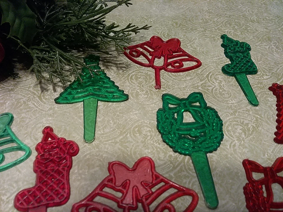 Lote De 12 Selecciones De Cupcakes De Plástico Surtido Navidad Años 60/70 Rojo y Verde✨  Foto 4 de 4