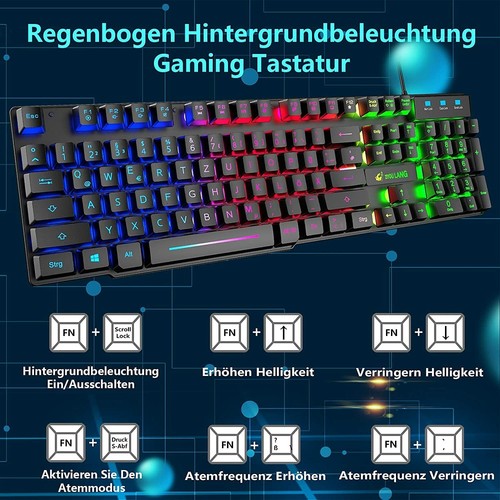 Rainbow RGB Gaming Tastatur und Maus Headset Set USB für PS4 Xbox One PC Laptop - Bild 4 von 20