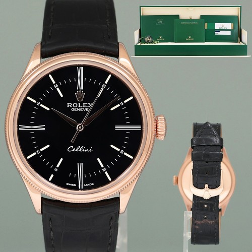 2019 MINT PAPERS Rolex Cellini Black Dial Rose Gold 39mm Leather 50505 Watch Box