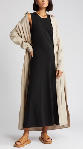 NORDSTROM Sleeveless Cotton Blend Midi Dress Size XXS/2XS, Black A-Line NEW NWOT - Picture 8 of 18