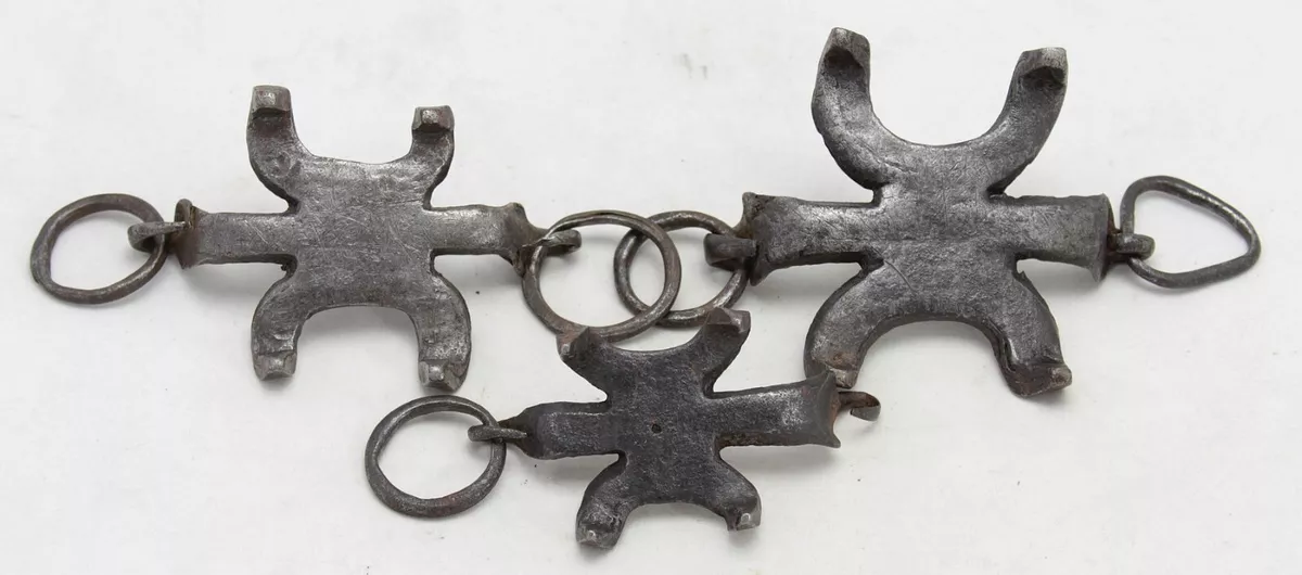 3x antique 17th 18th C forged iron, blacksmith made Ice Cleats Creepers  Crampon