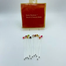 BOSTON WAREHOUSE Christmas Swizzle Sticks Stirrer Set 12 Jeweled Tree 7" Holiday