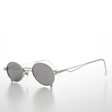 Silver Small Oval 90s Full Metal Steampunk Sunglasses with Gray Lenses - Azari